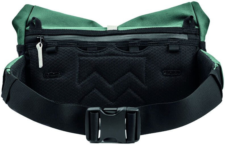 Grüne und schwarze Fahrradtasche Lenkertasche »Piha« mit Reißverschluss und verstellbarem Gurt.
