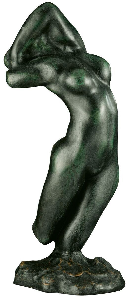 Bronzeskulptur von Auguste Rodin mit dem Titel »Torso der Adele«, 1880. Die Skulptur zeigt einen menschlichen Torso ohne Kopf und Gliedmaßen, der in einer fließenden, geschwungenen Pose dargestellt ist, auf einem kleinen Sockel stehend.