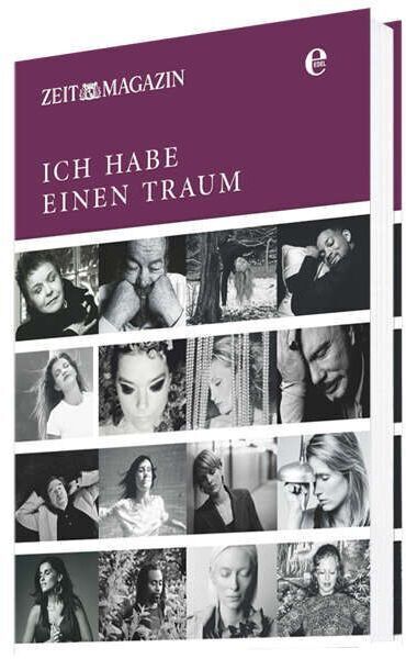 Das ZEITmagazin »Ich habe einen Traum« zeigt ein Cover mit verschiedenen Schwarz-Weiß-Porträts von Menschen. Oben ist in Violetter Schrift der Titel 'Ich habe einen Traum' zu sehen. Der Hintergrund ist überwiegend weiß und das Layout schlicht und kunstvoll. Das Magazin richtet sich an Kunst- und Kulturinteressierte.