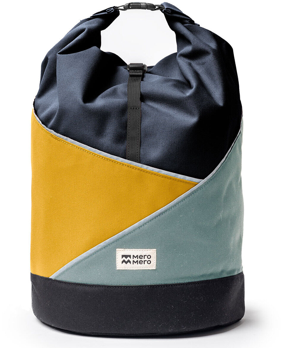 Farbenfrohe Tasche »Popoyo« mit geschwungenen Designlinien in Schwarz, Gelb, und Türkis. Eignet sich ideal für Outdoor-Aktivitäten, Wandern, und Freizeit.