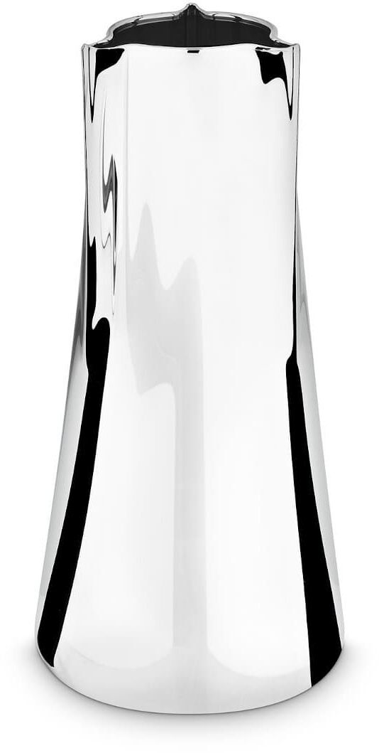 Eine elegante, minimalistische Karaffe aus silbernem Edelstahl namens »Frau Kröger«, auf weißem Hintergrund abgebildet.
