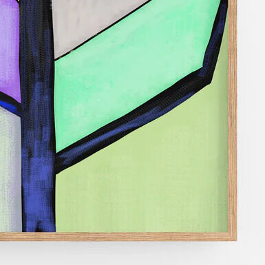Leinwandbild »Weent« im Holzrahmen, Motiv mit abstrakten, geometrischen Formen in Mintgrün, Violett und blauen Konturen auf hellem Hintergrund, modernes und farbenfrohes Wandbild für zeitgemäße Raumgestaltung.