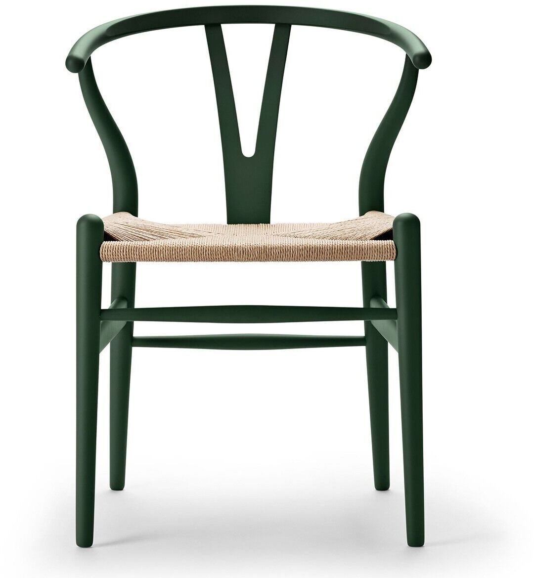 Der Sonderedition-Stuhl »CH24 Soft« von Carl Hansen ist ein modernes Möbelstück im skandinavischen Stil. Der Stuhl hat eine elegante grüne Farbe und eine natürlich beige Sitzfläche aus gewebtem Material. Er ist handgefertigt und aus hochwertigen Materialien hergestellt, ideal für Esszimmer oder Wohnzimmer.