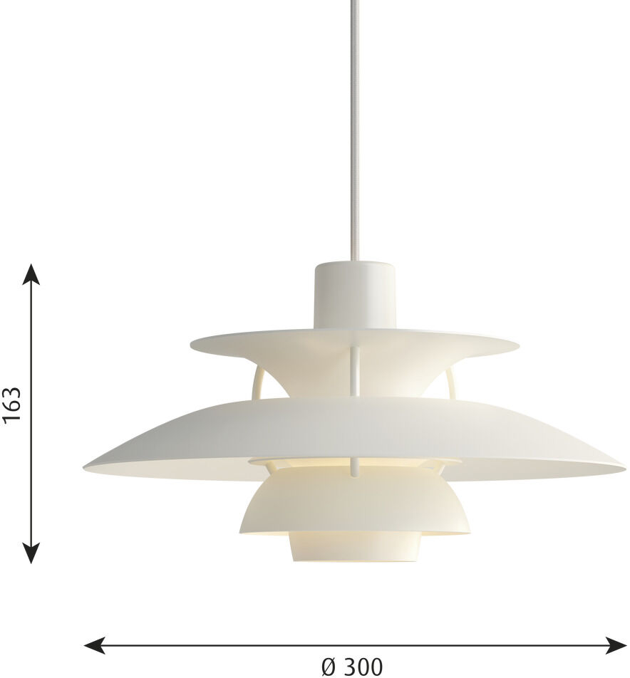 Weiße Pendelleuchte »PH5 Mini Monochrome«, modernes skandinavisches Design, geeignet für Wohnzimmer, Esszimmer, und Küche.
