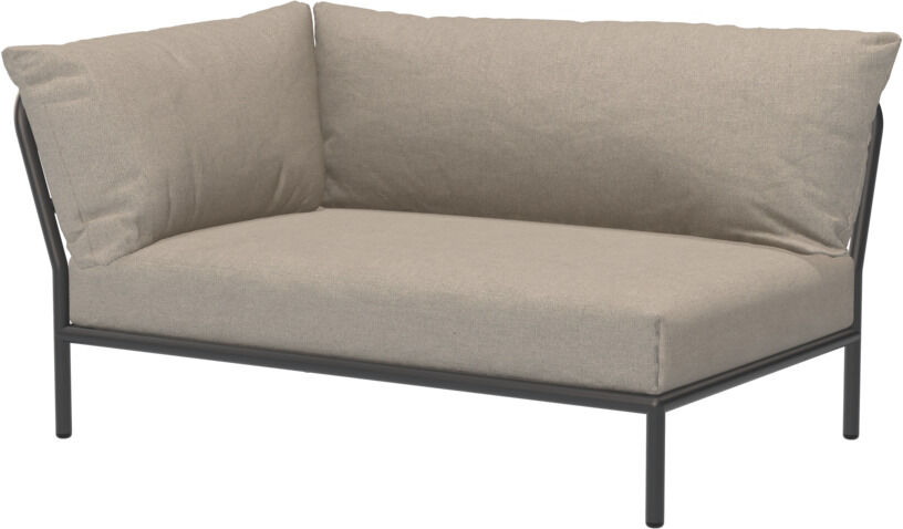 Beige gepolstertes Lounge-Ecksofa mit linkem Eckteil, schwarzes Metallgestell, minimalistisches Design, für Wohnzimmer oder Innenbereiche geeignet.