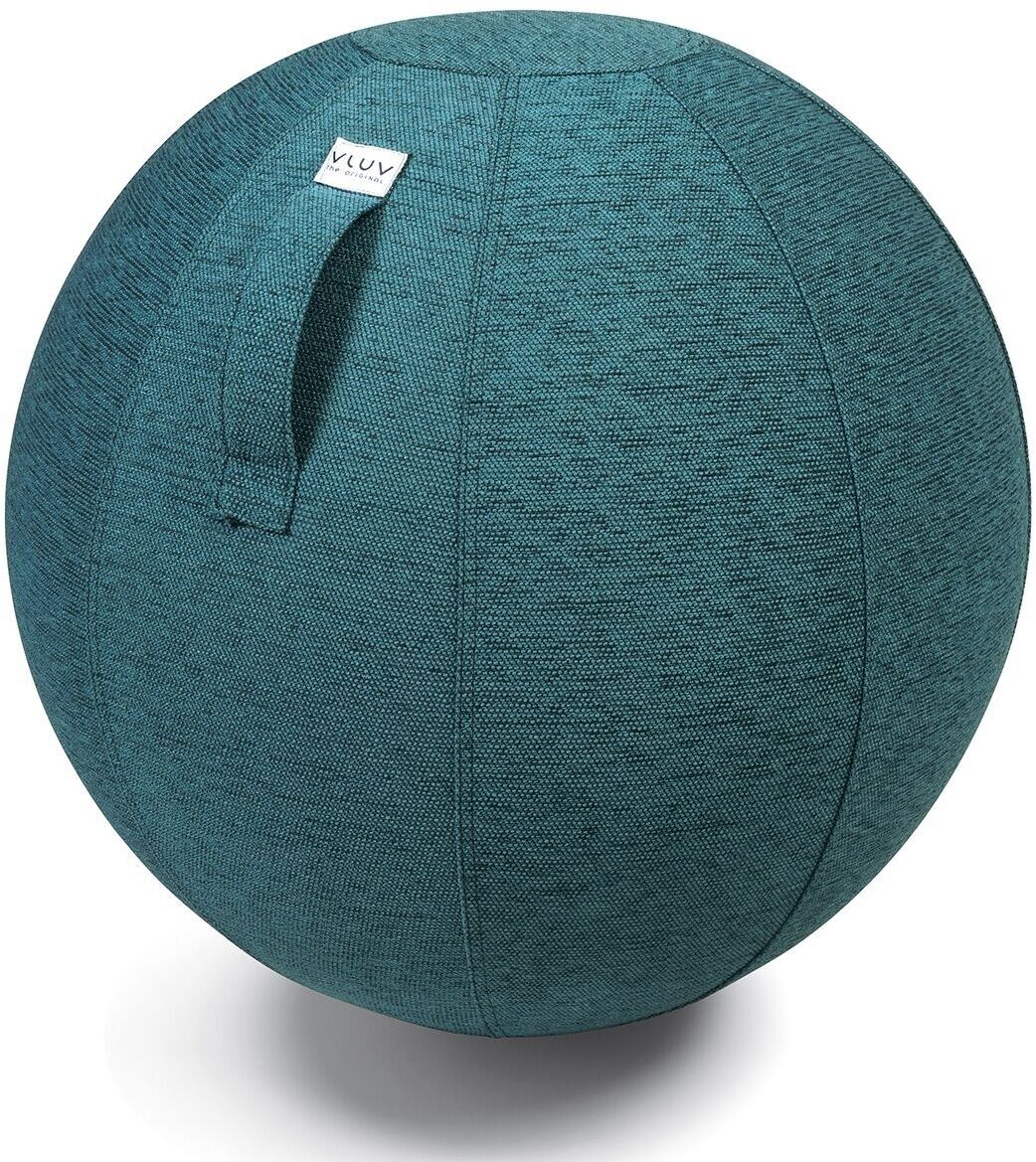 Ein ergonomischer Sitzball Vluv Stov in petrolblauer Farbe, ideal für Fitness, Ergonomie und Rückenschonung im Büro oder Zuhause.
