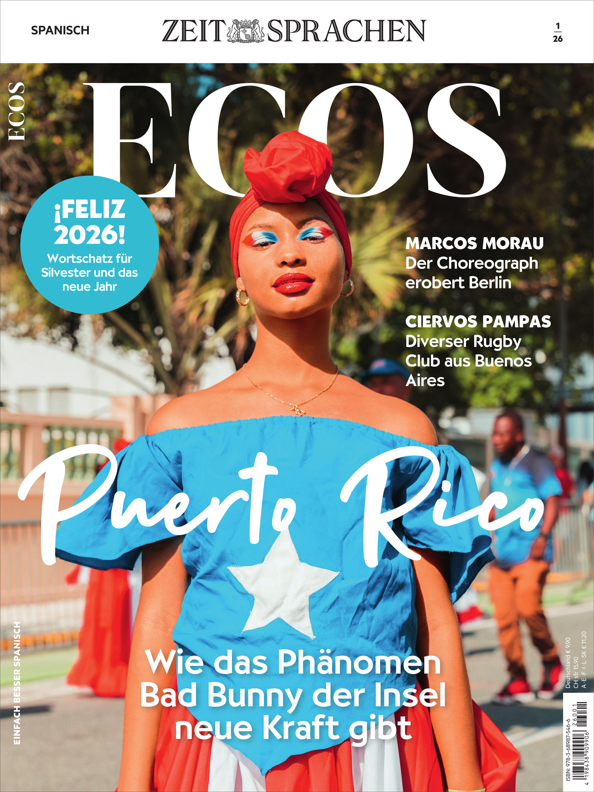 Das Cover des Ecos Magazins 1/2026 vom Spotlight Verlag zeigt eine helle, moderne Gestaltung mit Panoramablick auf eine sonnige Landschaft in Uruguay. Farbige Akzente setzen Headlines und Themenbeiträge. Im Mittelpunkt stehen Titelthema und weitere Schwerpunkte zu spanischsprachigen Kulturen.