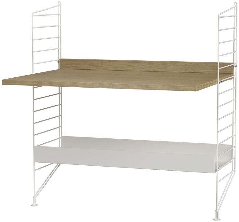 Moderner Kinderzimmer-Schreibtisch mit Holzoberfläche und weißem Gestell, minimalistisch und funktional gestaltet.