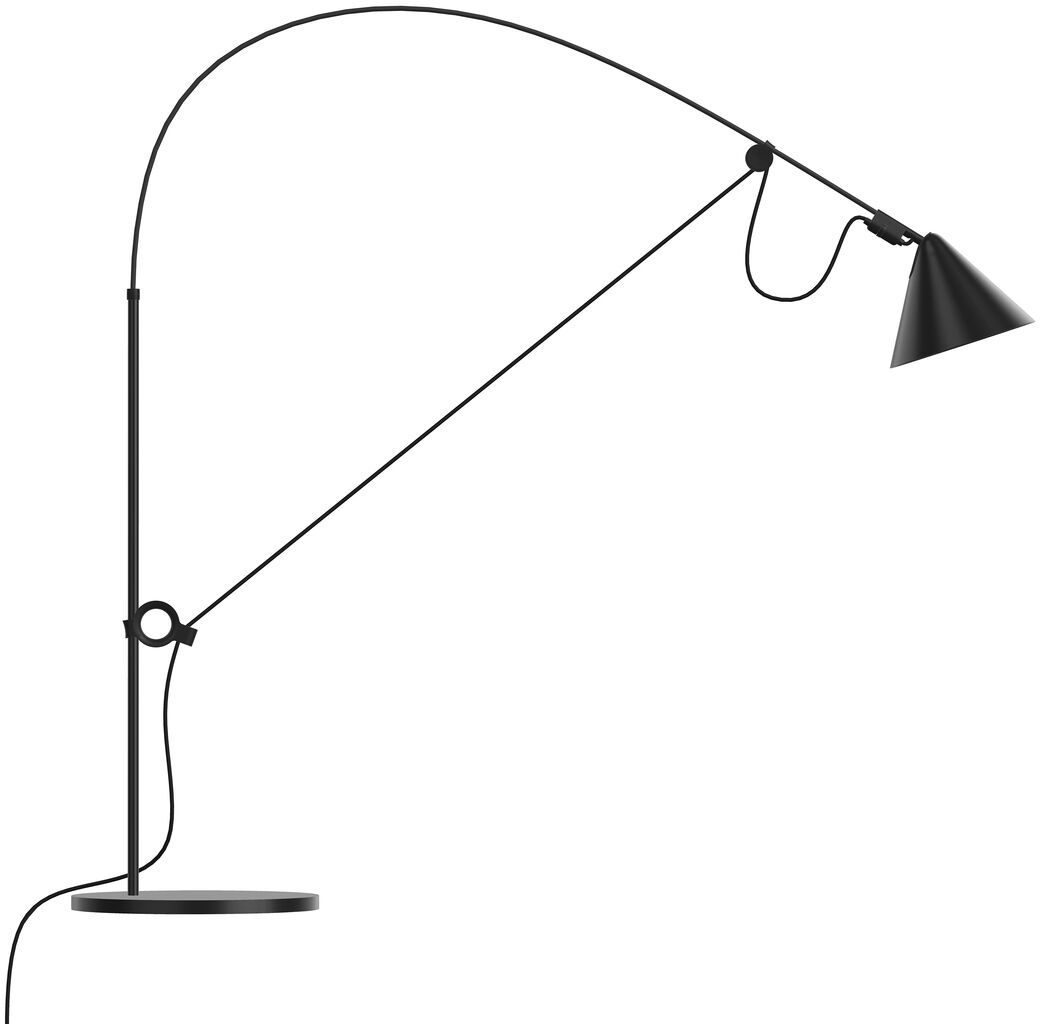 Eine Tischlampe namens »AYNO« mit einem eleganten, minimalistischen Design. Die Lampe ist schwarz und verfügt über einen flexiblen Arm sowie einen kegelförmigen Lampenschirm. Ihr modernes Design passt zu verschiedenen Inneneinrichtungsstilen und bietet verstellbare Beleuchtung.