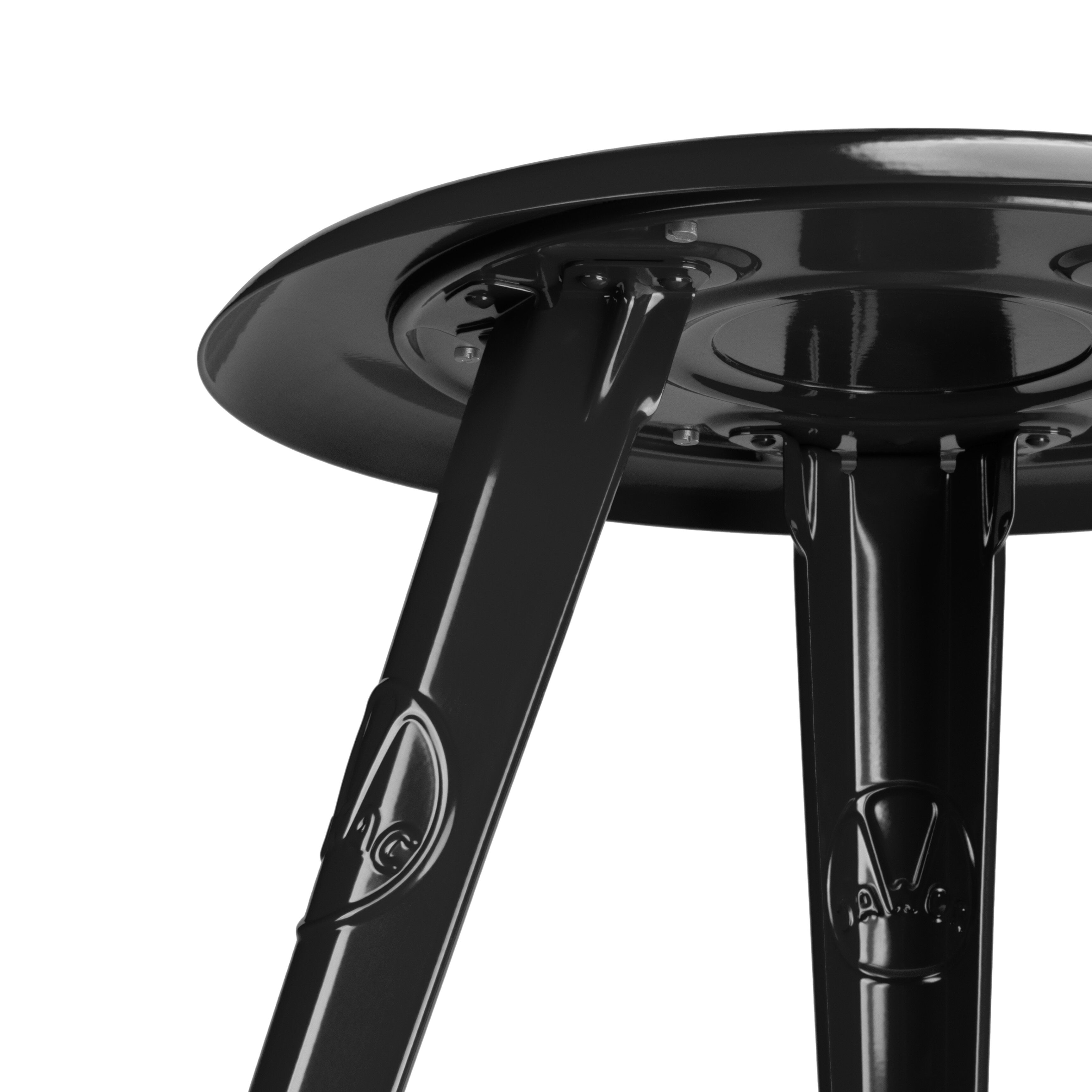 Schwarzer, industrieller Metallhocker vom Modell Rowac-Schemel »Just Steel«, mit klaren Linien und robustem Stahlgestell. Das Produkt steht aufrecht und wird aus einer seitlichen Perspektive gezeigt, Details wie stabile Beine und Verbindungen sind gut erkennbar.