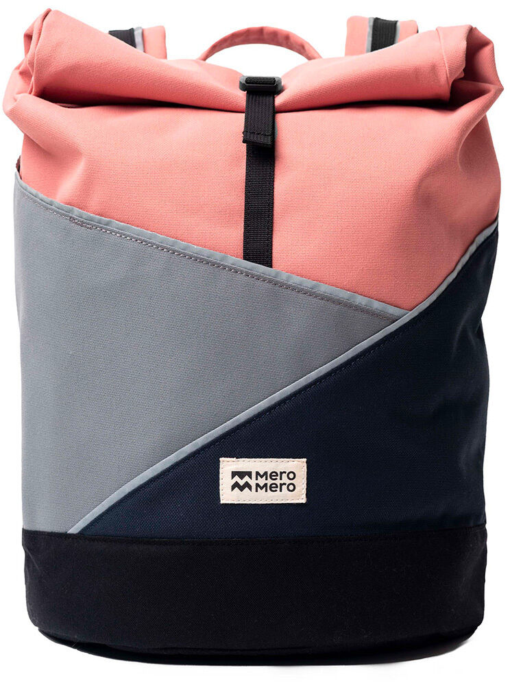 Ein stilvoller Rucksack namens 'Popoyo' mit einem zweifarbigen Design in Rosa und Grau, abgerundet mit schwarzen Akzenten. Der Rucksack hat ein modernes, urbanes Aussehen und eignet sich für verschiedene Aktivitäten wie Reisen, Wandern und den Alltag.