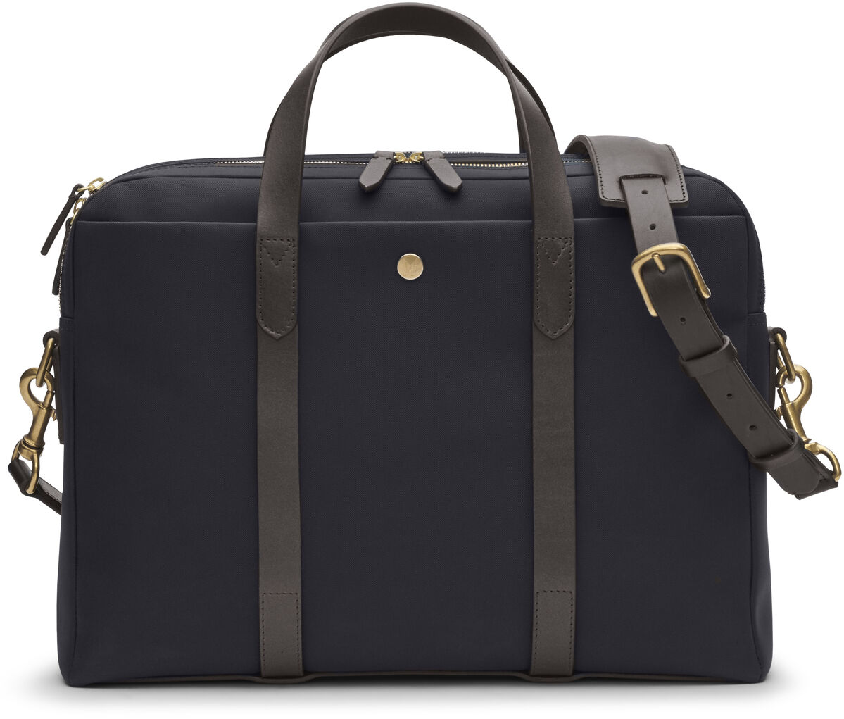 Businesstasche »ENDEAVOUR« von Mismo, rechteckige Form, schwarze Farbe, zwei Tragegriffe und ein verstellbarer Schultergurt, Metallakzente in Gold, Zipper-Öffnung.