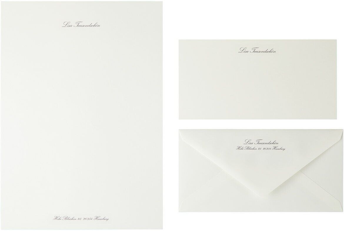 Set aus hochwertigem A4-Briefpapier in Anthrazit mit passenden Umschlägen. Perfekt für formelle und elegante Korrespondenz.