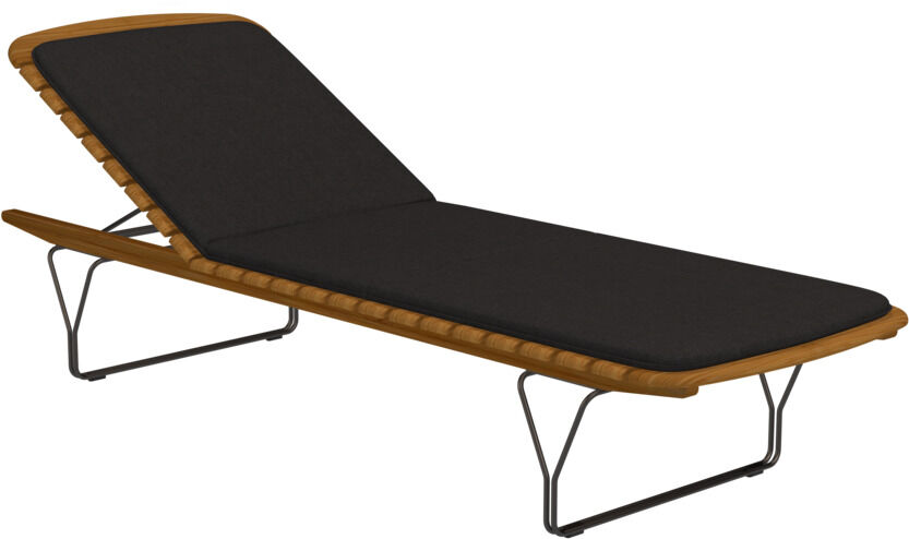 Schwarze Sonnenliege mit Aluminiumrahmen in Holzoptik, wetterfest und verstellbar, ideal für Garten, Terrasse oder Balkon.