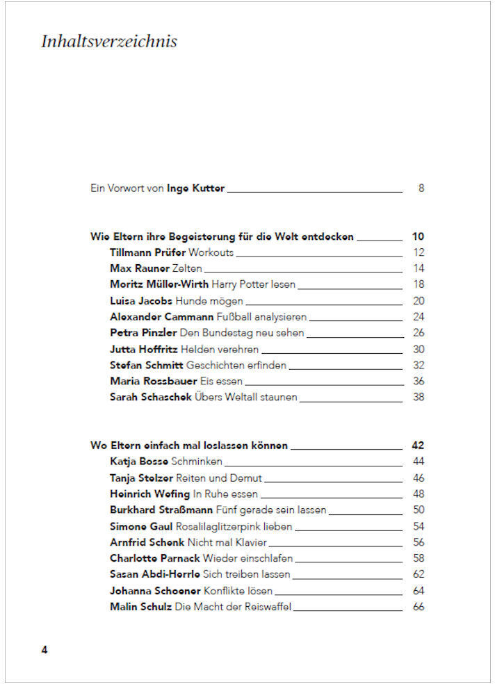 Das Bild zeigt das Inhaltsverzeichnis des Buches 'Vom Kind gelernt' mit einer Liste von Kapiteln und Autoren.