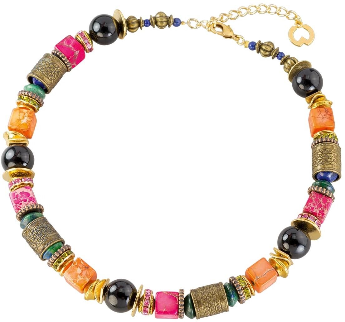 Bunte Halskette von Waszak, Petra: Collier »Selma« mit verschiedenen Perlen und Steinen in Schwarz, Gold, Pink, Orange, Blau und Grün.