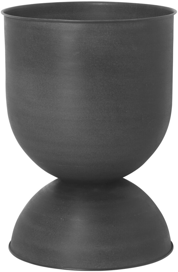 Ein schlichter, schwarzer Pflanztopf in Hourglass-Form aus Keramik, der für modernes und minimalistisches Design steht.