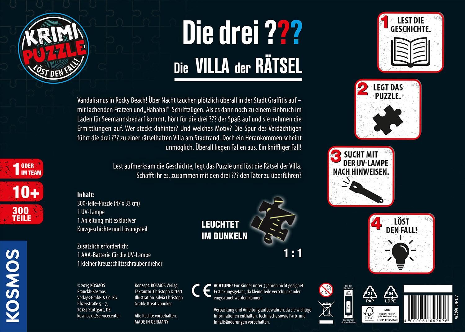 Rückansicht - Krimipuzzle ??? 300 Teile / Die Villa der Rätsel