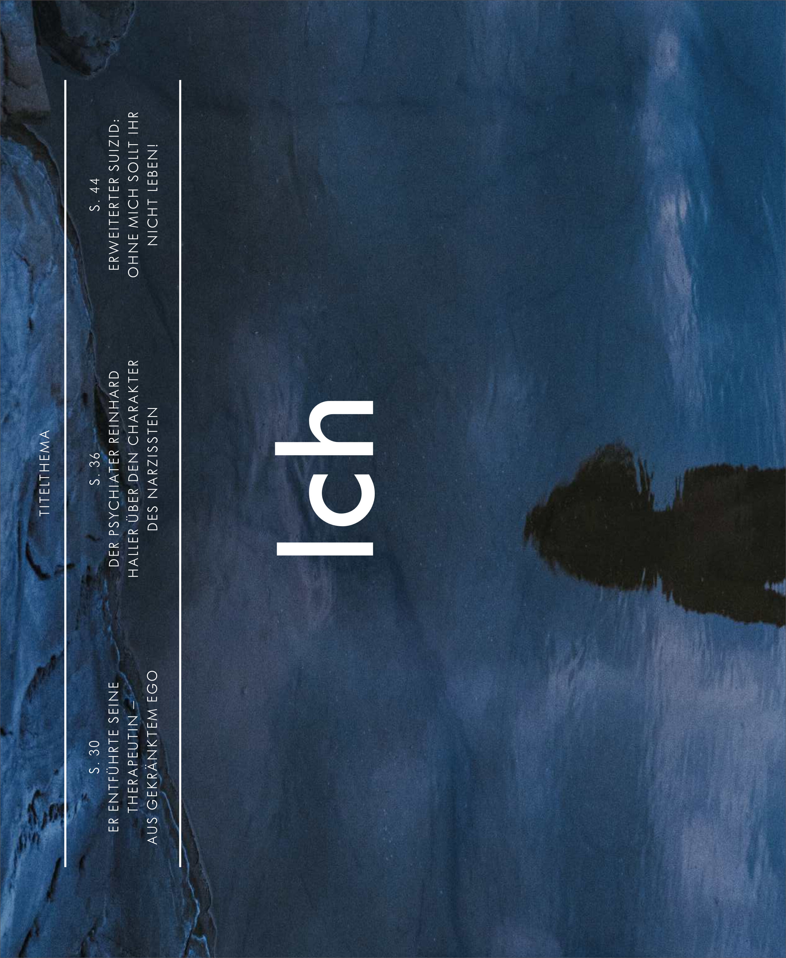Das Cover des Magazins ZEIT VERBRECHEN Ausgabe 33/25 zeigt eine abstrakte, dunkle Wasseroberfläche mit einer schwarzen Reflexion und den zentral platzierten Titel 'Ich' in weißer Schrift. Die Titelseiten-Themen sind am Rand lesbar.