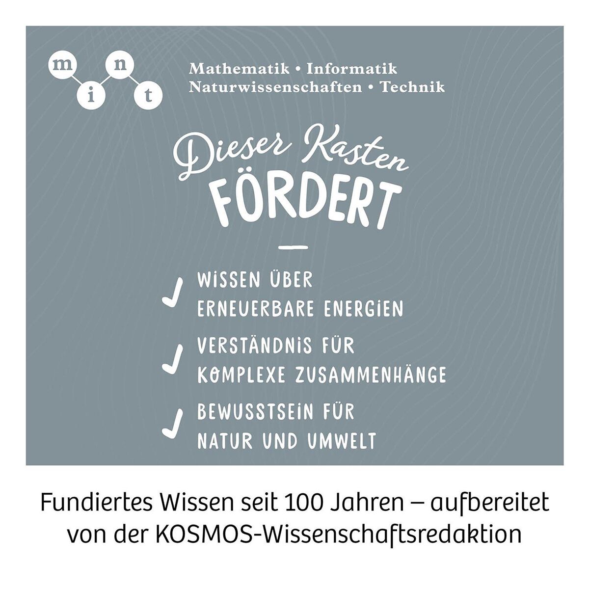 Grafik mit Schriftzug fördert Wissen über erneuerbare Energien, komplexe Zusammenhänge und Bewusstsein für Natur und Umwelt. Geeignet für Kinder, Eltern und Lehrkräfte im Bereich Naturwissenschaften.