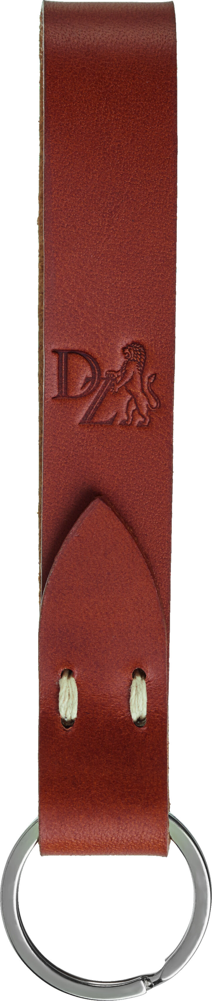 Roter Leder-Schlüsselanhänger aus der ZEIT-Kollektion mit geprägtem Löwe-Design und silbernem Schlüsselring.