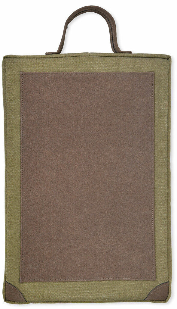 Kniekissen aus Canvas, grün und braun, mit Griff für einfache Handhabung. Perfekt für Gartenarbeit und Knieschutz.