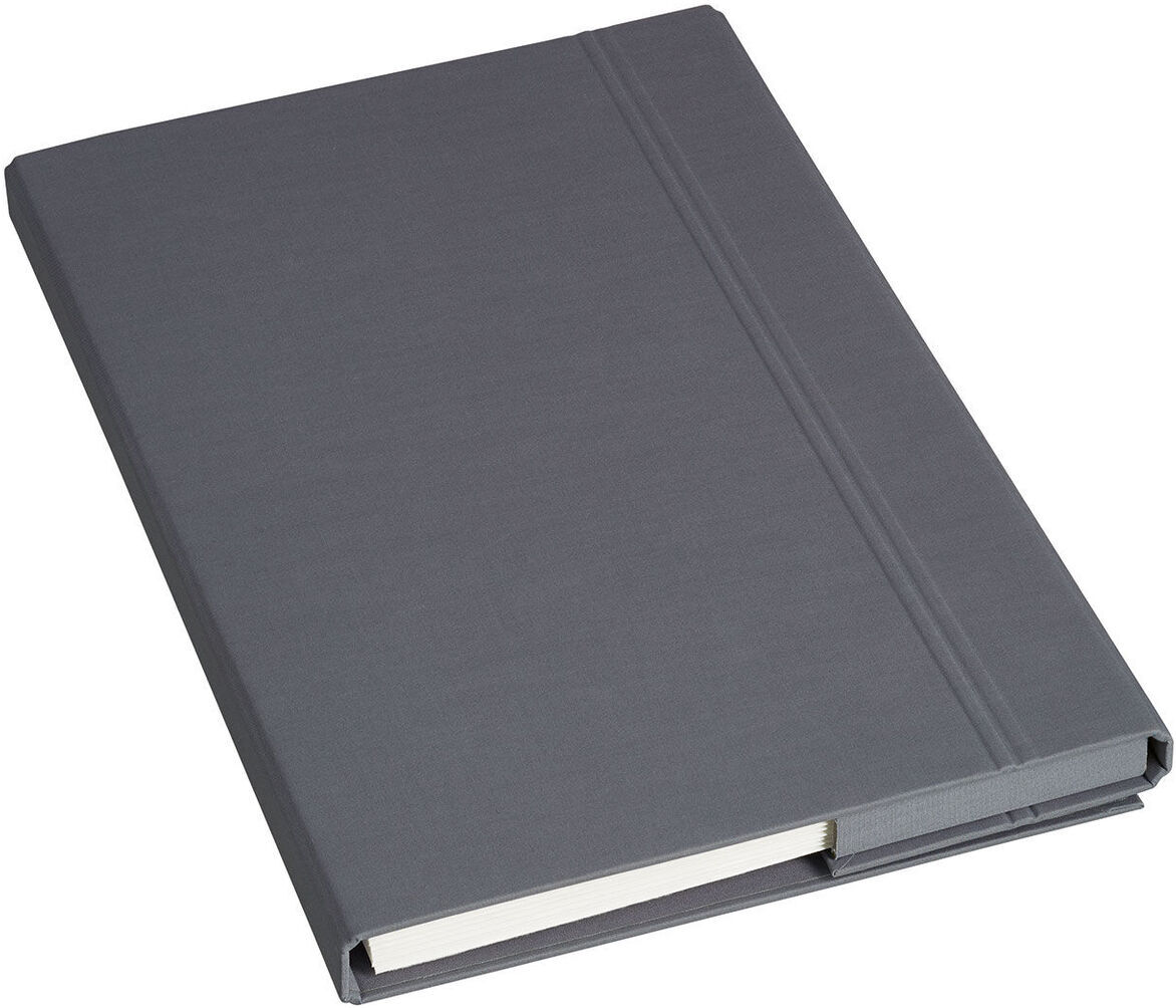 Eine graue Briefpapiermappe mit edlem Büttenpapier auf weißem Hintergrund.