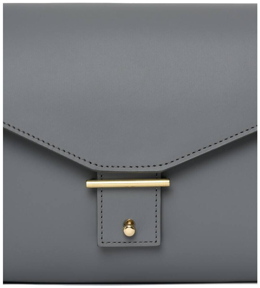 Eine stilvolle graue Schultertasche aus der ZEIT-Sonderedition »DIE ZEIT 3« aus Leder mit einem goldenen Verschluss.