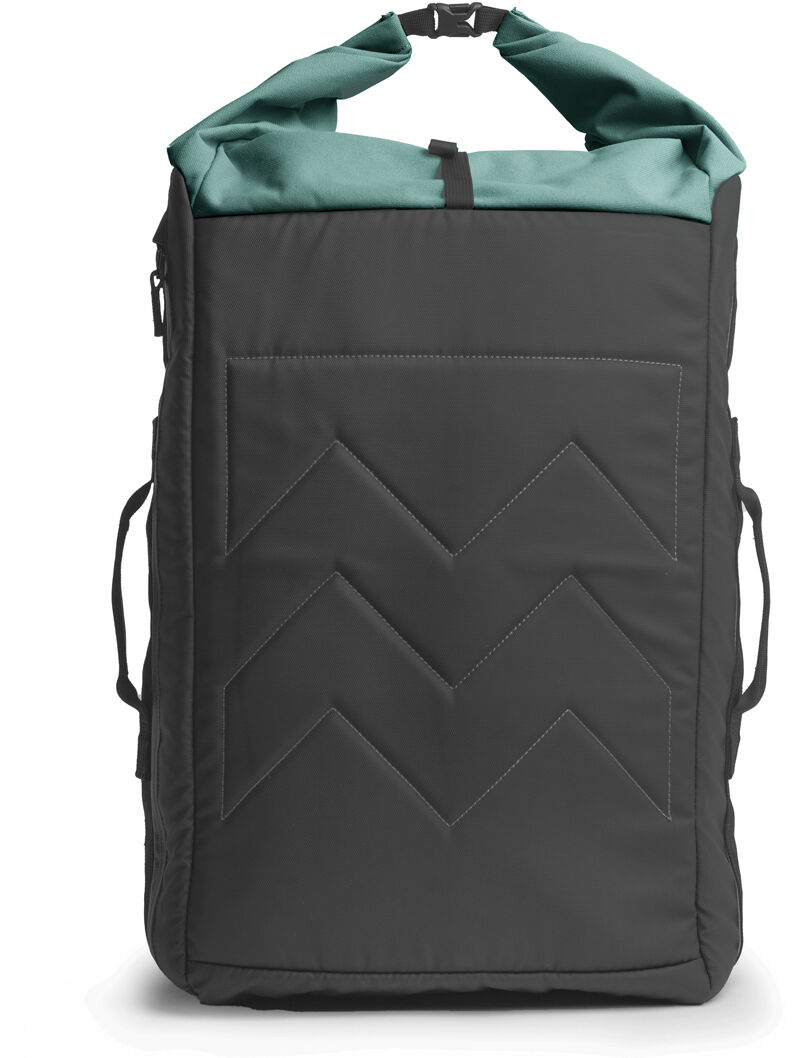 Ein stilvoller, minimalistischer Mini Smögen Duffle Rucksack in Schwarz und Grün. Perfekt für Reisen, Outdoor-Aktivitäten und Alltagstouren.
