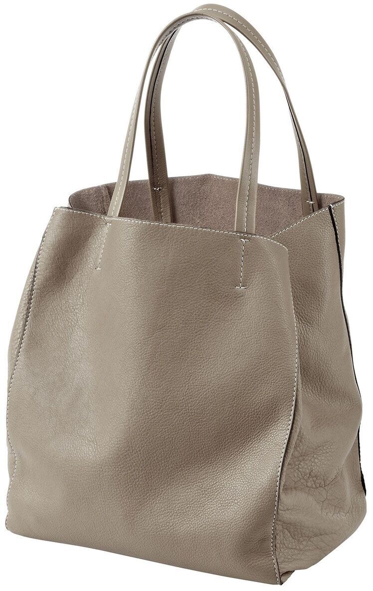 Bild einer eleganten Handtasche aus beigem Leder mit zwei Trageriemen, geeignet für stilbewusste Frauen, ideal für den Alltag und besondere Anlässe.