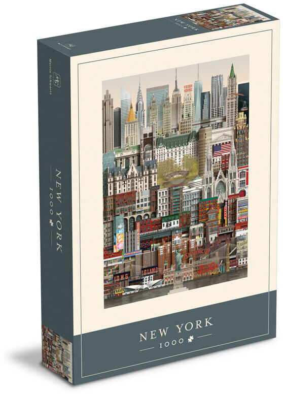 Puzzle mit 1000 Teilen, Motiv: New York. Die Abbildung zeigt die Skyline der Stadt mit verschiedenen Hochhäusern und architektonischen Details.