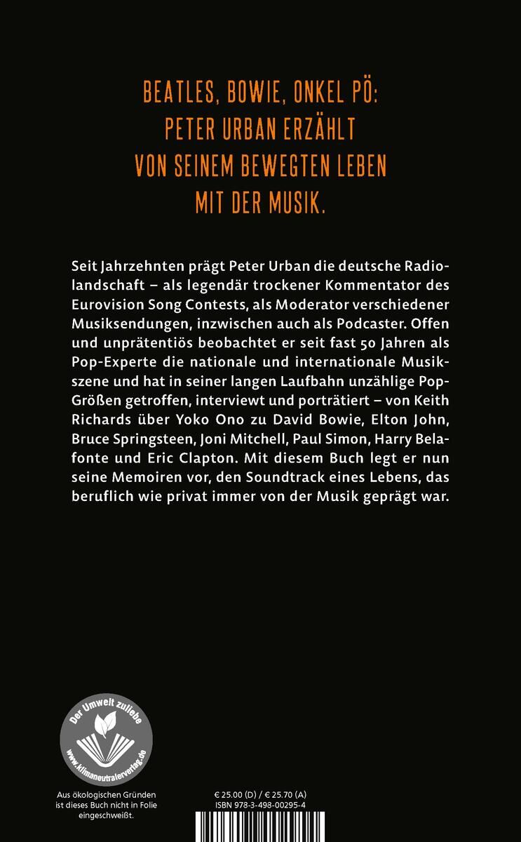 Das Cover des Buches 'Urban, P: On Air' zeigt einen schwarzen Hintergrund mit gelbem und weißem Text. Der Titel des Buches sowie der Name des Autors, Peter Urban, sind prominent platziert. Darunter befinden sich weitere Informationen zum Inhalt des Buches, das sich mit der Biographie von Peter Urban und seinen Erlebnissen in der Musikszene beschäftigt. Im unteren Bereich des Covers ist ein Abzeichen zu sehen, das auf eine besondere Auszeichnung hinweist.