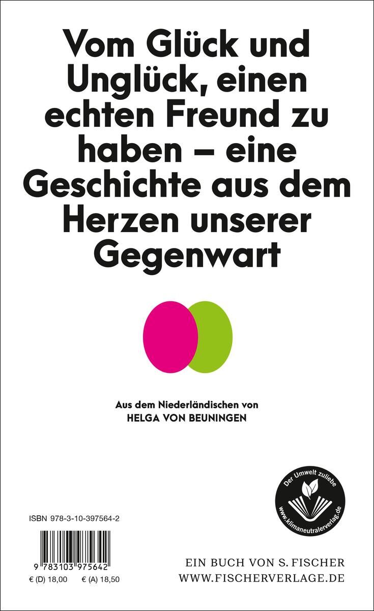 Buchcover des Romans 'Der ehrliche Finder' von Helga von Beuningen. Der Titel ist groß und schwarz auf weißem Hintergrund gedruckt. Darunter befinden sich zwei farbige Kreise in Pink und Grün. Das Buch wird von 'Fischer Verlag' veröffentlicht.