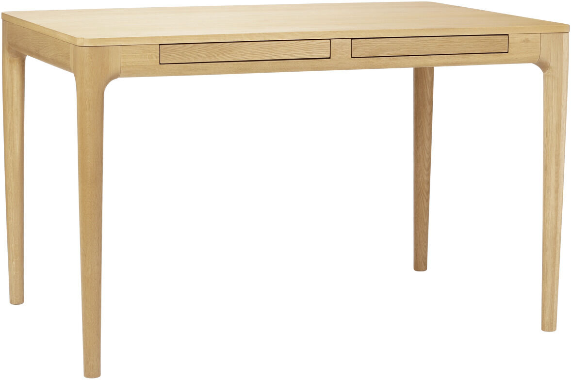Schreibtisch »Heart'n'Soul« von Umage, aus hellem Eichenholz mit klaren Linien, zwei schlanken Schubladen und minimalistischer Form. Das Design ist skandinavisch-modern, eignet sich besonders für moderne Arbeits- und Wohnräume. Klare Verarbeitung, keine Verzierungen.