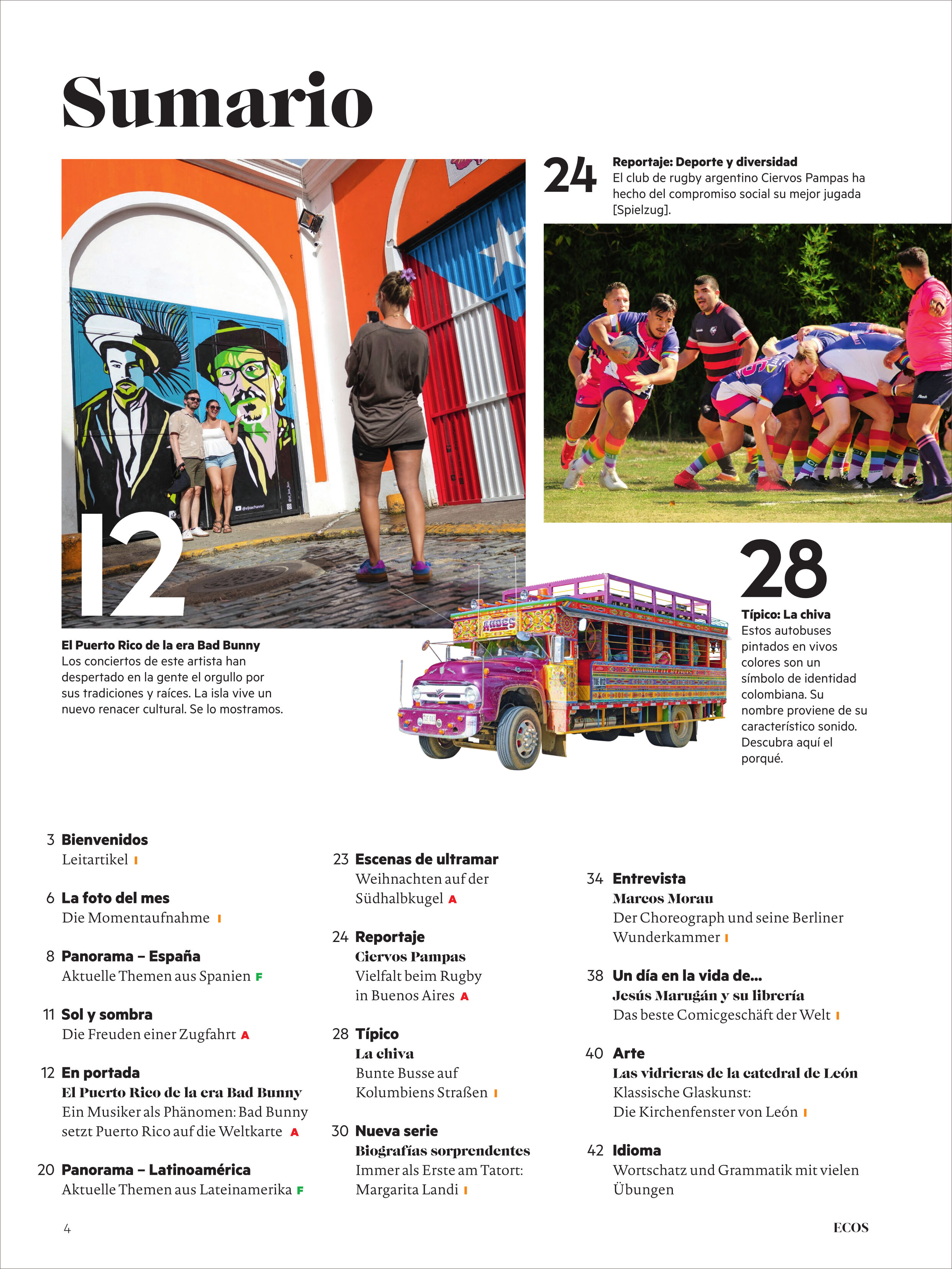 Das Titelbild des Ecos Magazin 1/2026 vom Spotlight Verlag zeigt eine farbenfrohe, moderne Illustration von Uruguay mit Blick auf einen Fluss, hügelige Landschaft und idyllische Gebäude. Im Vordergrund steht der Magazin-Titel in großen klaren Lettern, mit informativen Untertiteln und lebhaften Grafikelementen.