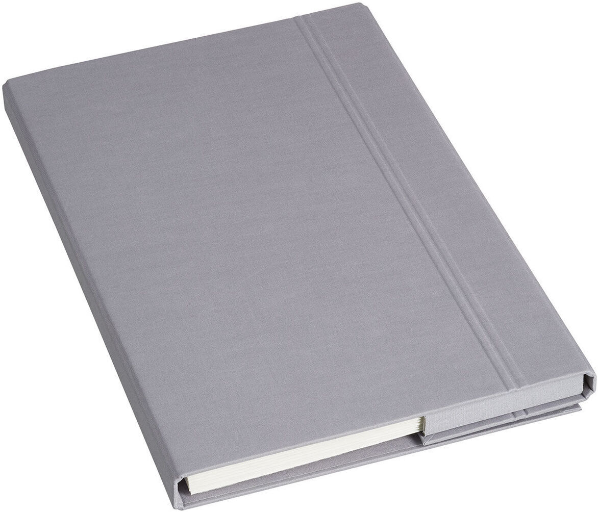 Eine elegante Briefpapiermappe in Grau, gefüllt mit hochwertigem, weißem Büttenpapier. Ideal für Bürobedarf, Künstler und Geschäftsleute.