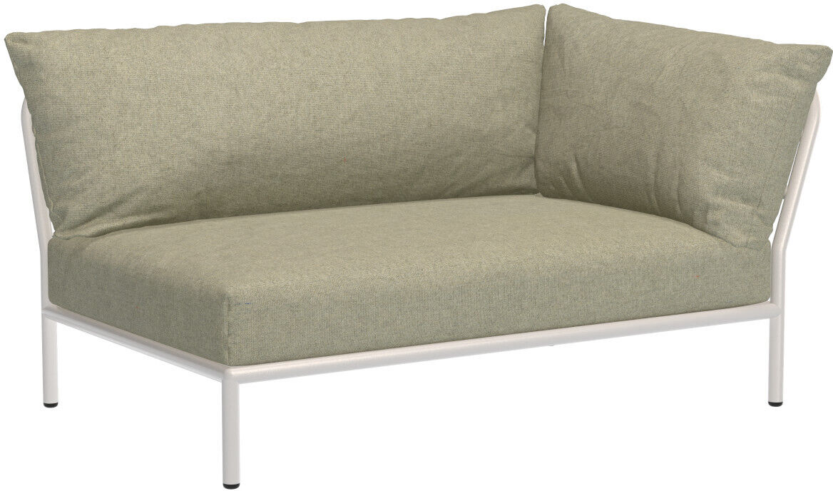 Eck-Sofa der Serie »LEVEL 2« mit einem weißen Metallrahmen und grün-beiger Polsterung. Es bietet eine moderne und bequeme Sitzgelegenheit für den Außenbereich.