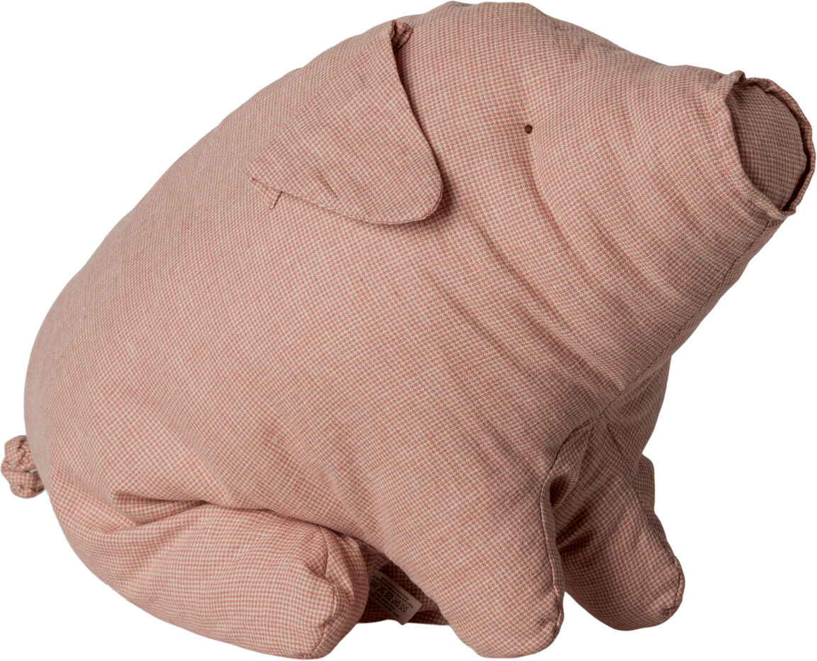 Großes Kuscheltier in Form eines Schweins namens „Polly“ mit einer Größe von 50 cm. Das Stofftier ist in einem rosa Karomuster gestaltet und hat eine niedliche, weiche Erscheinung.