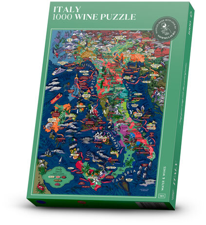 Puzzle-Verpackung mit Italien-Motiv, 1000 Teile, mit farbenfroher Abbildung der italienischen Weingebiete.