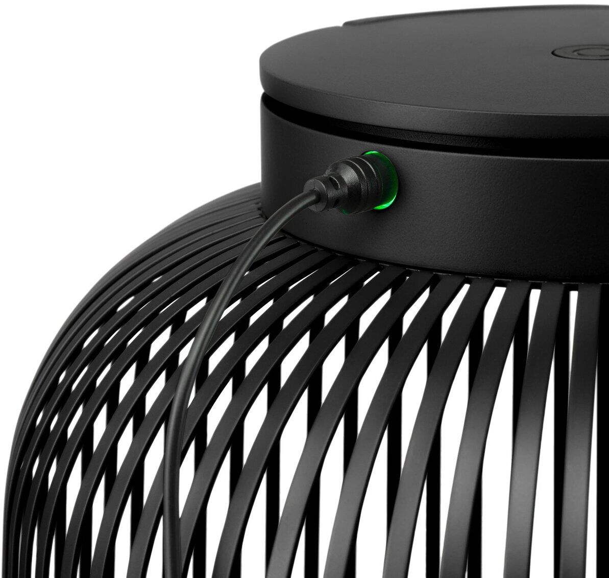 Schwarze mobile LED-Leuchte »LITO« in Größe M mit stromführendem Kabel, detailreiche Ansicht.