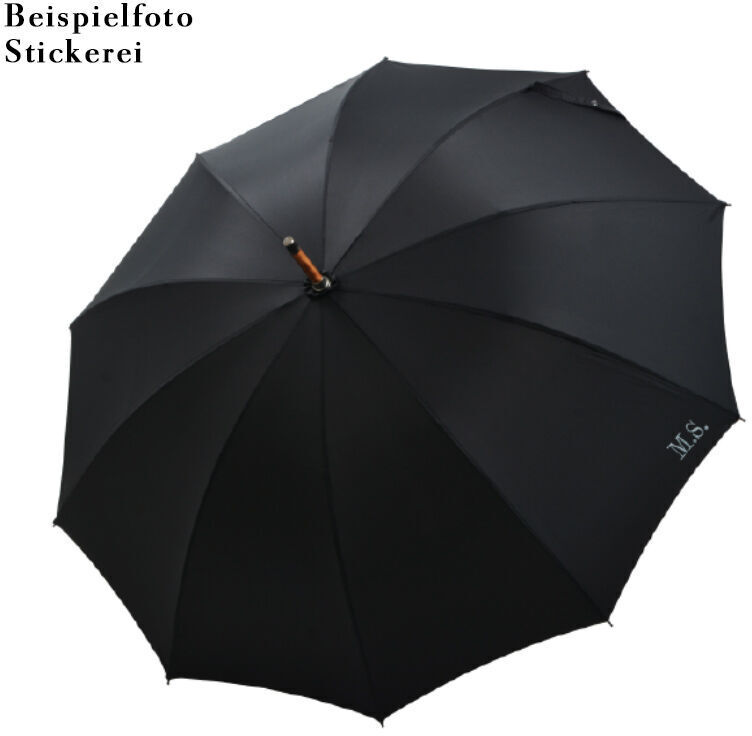 Schwarzer Regenschirm mit Holzgriff, Modell »Norfolk Oxford«. Schlichtes und elegantes Design, ideal für den täglichen Gebrauch und bei regnerischem Wetter.
