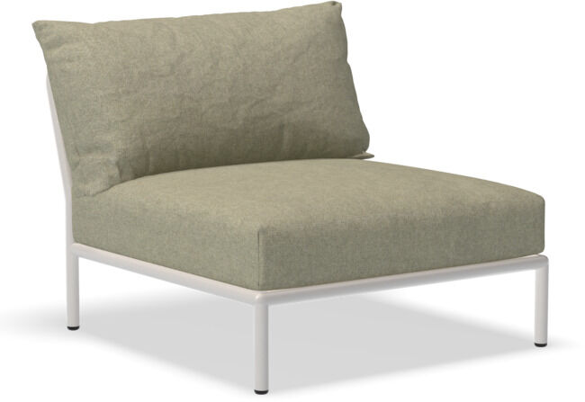 Der Loungesessel »LEVEL 2« ist ein modernes Möbelstück mit einem grün gepolsterten Sitz und Rückenlehne sowie einem weißen Rahmen. Perfekt für Wohnzimmer und Außenbereiche.