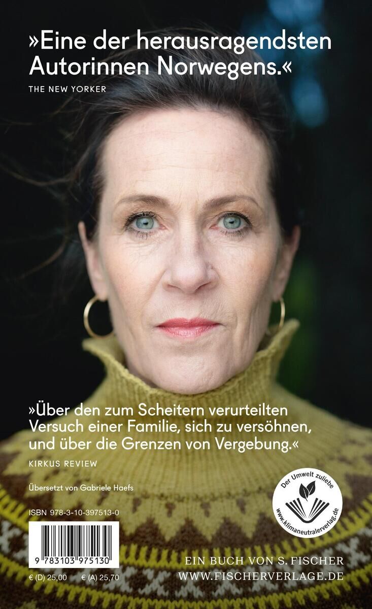Das Bild zeigt das Buchcover von 'Ein falsches Wort' von Vigdis Hjorth. Es zeigt eine Frau in einem grün-gelben Pullover mit einem ernsten Gesichtsausdruck. Oben steht ein Zitat des New Yorker über den Text: 'Eine der herausragendsten Autorinnen Norwegens.'