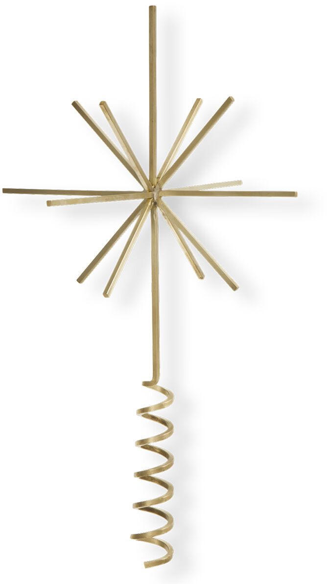 Eine Christbaumspitze in Form eines goldenen Sterns mit einer spiralförmigen Basis.