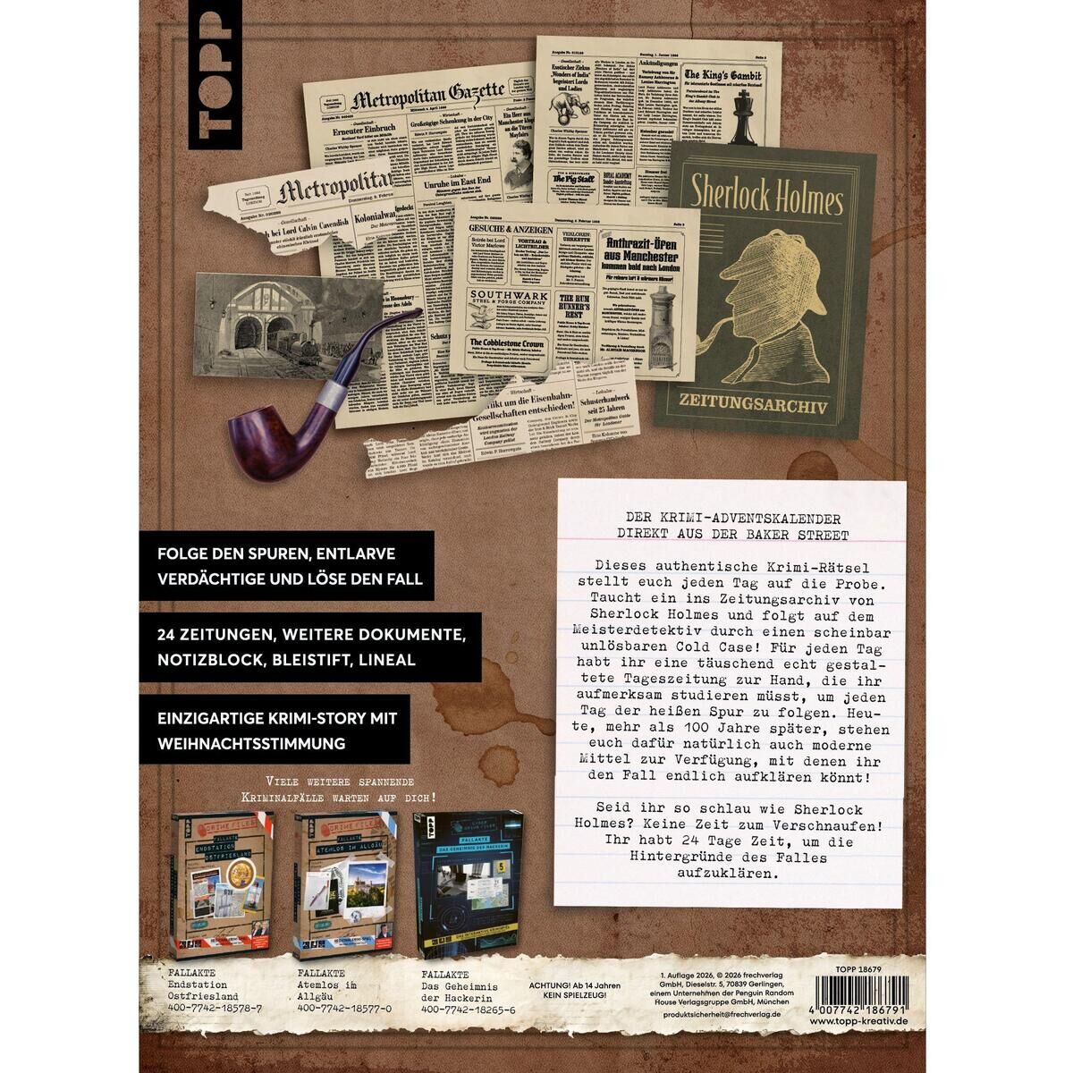 Innenansicht zu Crime Files - Fallakte: Sherlocks Zeitungsarchiv. Der geniale Krimi-Adventskalender