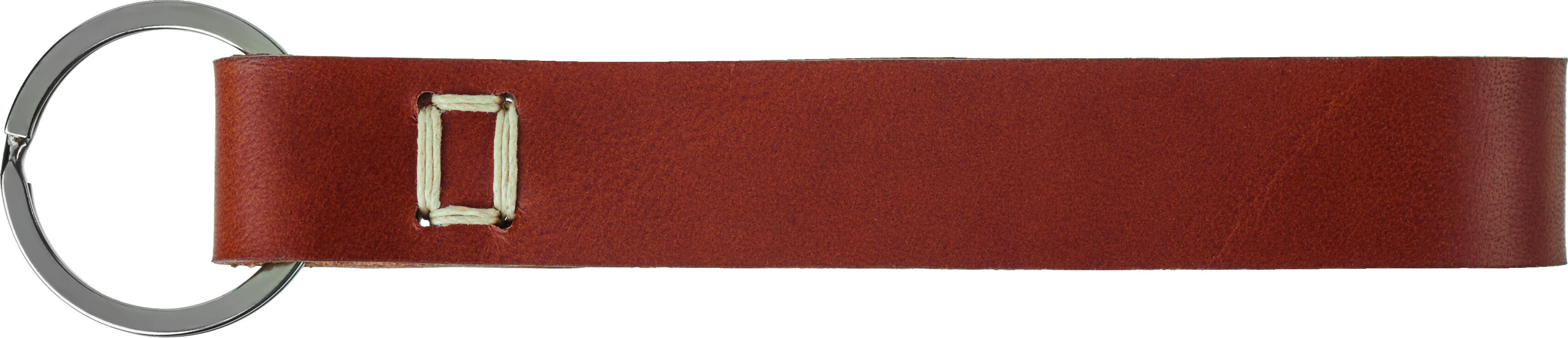 Roter Leder-Schlüsselanhänger aus der ZEIT Kollektion mit einem silbernen Schlüsselring und einer schlichten, rechteckigen Form.