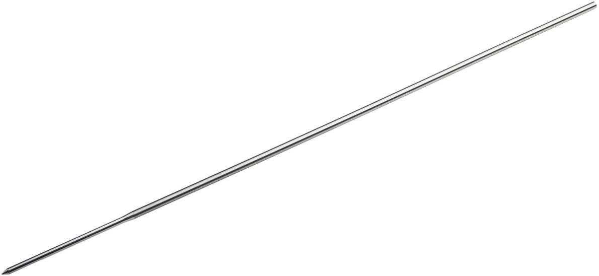 Ein langer, schmaler Erdspieß aus silberfarbenem Metall, der auf einem weißen Hintergrund abgebildet ist. Er hat eine spitze Spitze an einem Ende, die sich zur Befestigung im Boden eignet.