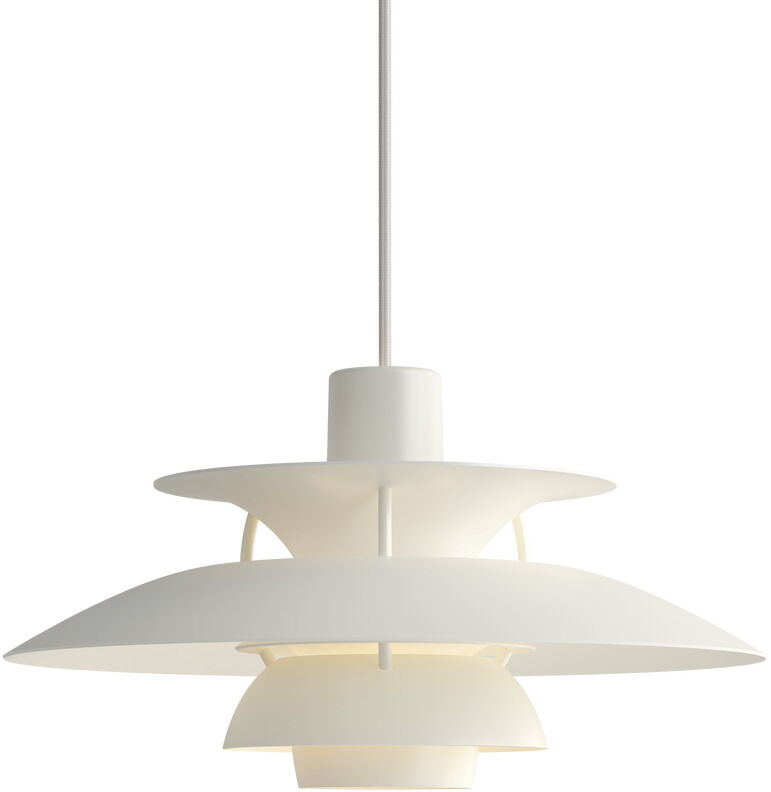 Pendelleuchte „PH5 Mini Monochrome“ in Weiß, minimalistische, skandinavische Deckenlampe mit mehreren Schirmen für moderne Inneneinrichtung.