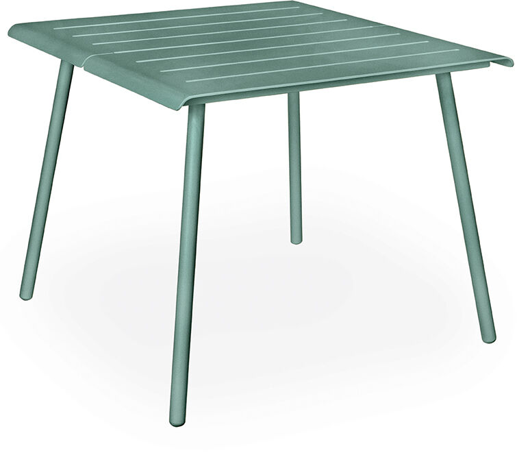 Grüner quadratischer Tisch »VAPIO« mit den Maßen 90x90 cm, ideal für den Innen- und Außenbereich, mit modernem Design und robusten Beinen.