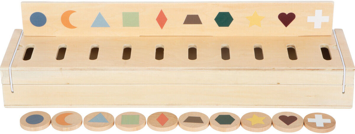 Bildersortierbox »Weltentdecker«, ein Holzspielzeug mit verschiedenen bunten Formen, das für die kognitive Entwicklung von Kindern geeignet ist.